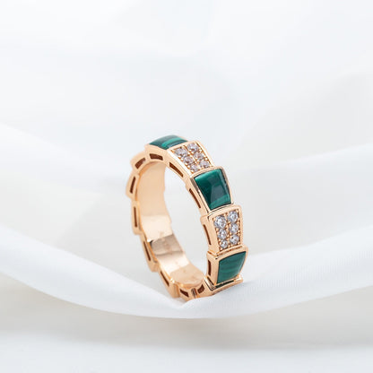 [Baslove]SERPENTI RING ROSA GOLD MALACHIT DIAMANT GEPAPERT 4MM