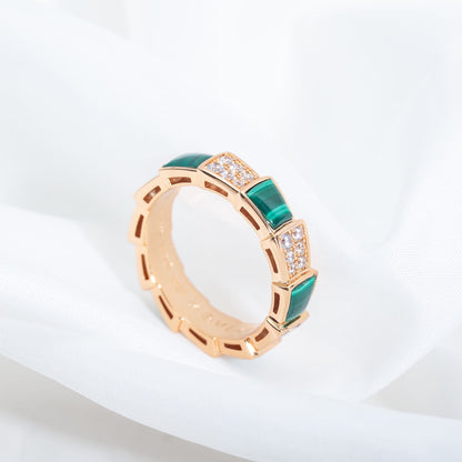 [Baslove]SERPENTI RING ROSA GOLD MALACHIT DIAMANT GEPAPERT 4MM