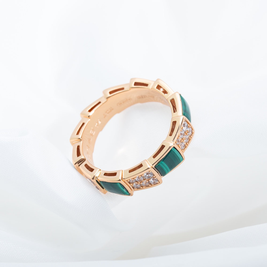 [Baslove]SERPENTI RING ROSA GOLD MALACHIT DIAMANT GEPAPERT 4MM