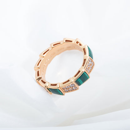 [Baslove]SERPENTI RING ROSA GOLD MALACHIT DIAMANT GEPAPERT 4MM