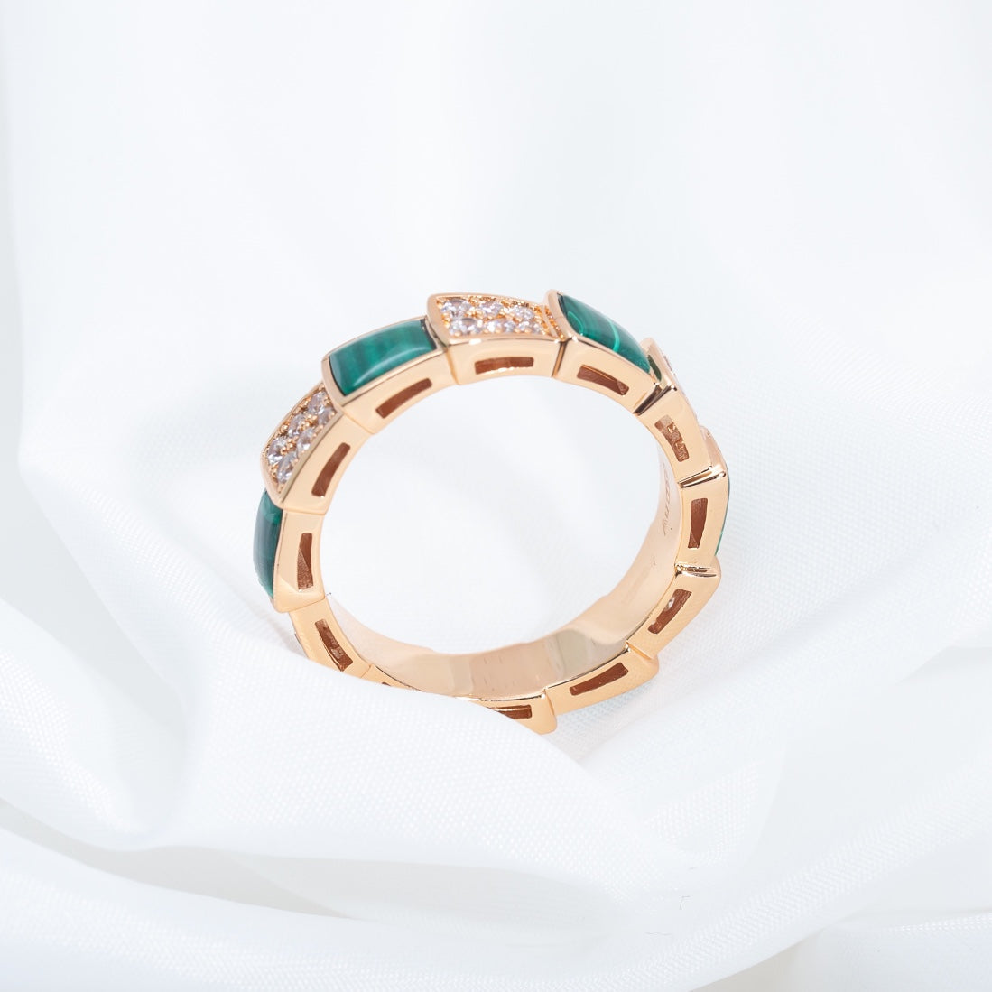 [Baslove]SERPENTI RING ROSA GOLD MALACHIT DIAMANT GEPAPERT 4MM