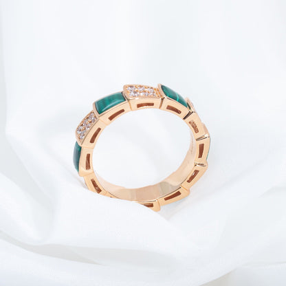 [Baslove]SERPENTI RING ROSA GOLD MALACHIT DIAMANT GEPAPERT 4MM