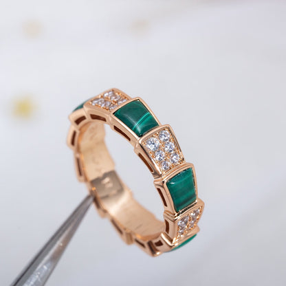 [Baslove]SERPENTI RING ROSA GOLD MALACHIT DIAMANT GEPAPERT 4MM