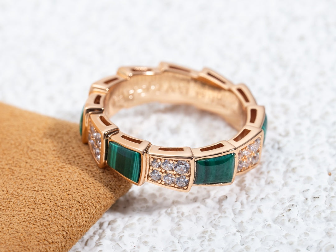 [Baslove]SERPENTI RING ROSA GOLD MALACHIT DIAMANT GEPAPERT 4MM