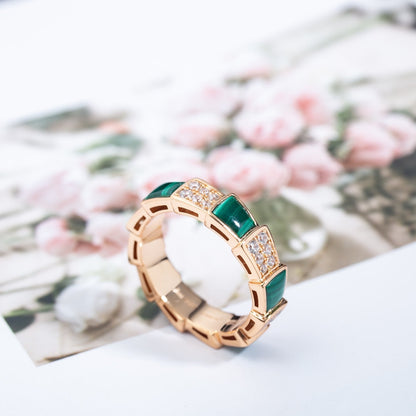 [Baslove]SERPENTI RING ROSA GOLD MALACHIT DIAMANT GEPAPERT 4MM
