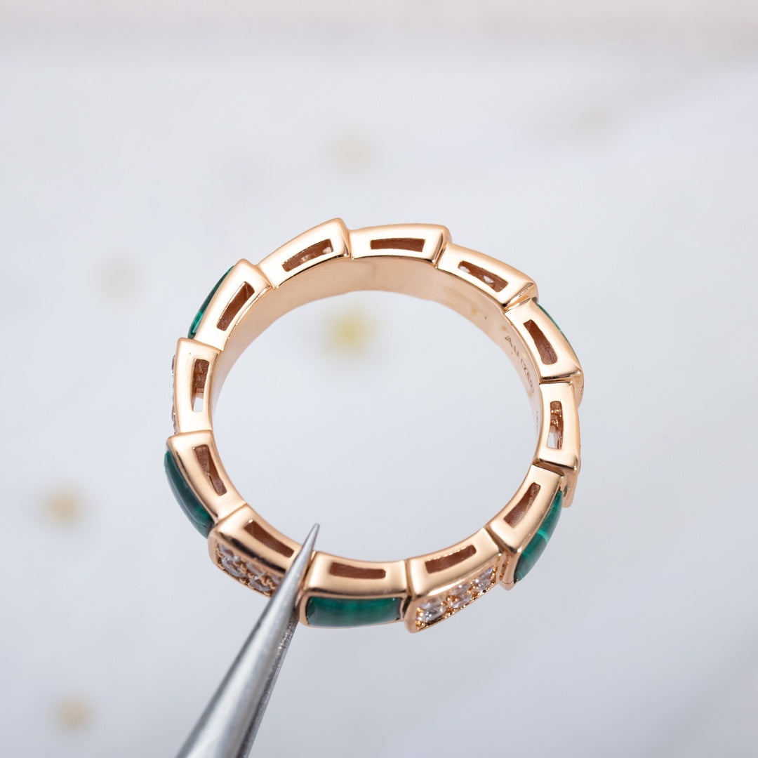 [Baslove]SERPENTI RING ROSA GOLD MALACHIT DIAMANT GEPAPERT 4MM