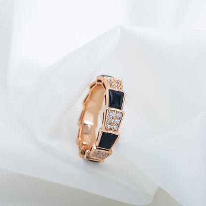 [Baslove]SERPENTI RING ROSA GOLD SCHWARZ MOP DIAMANT GEPAPERT 4MM