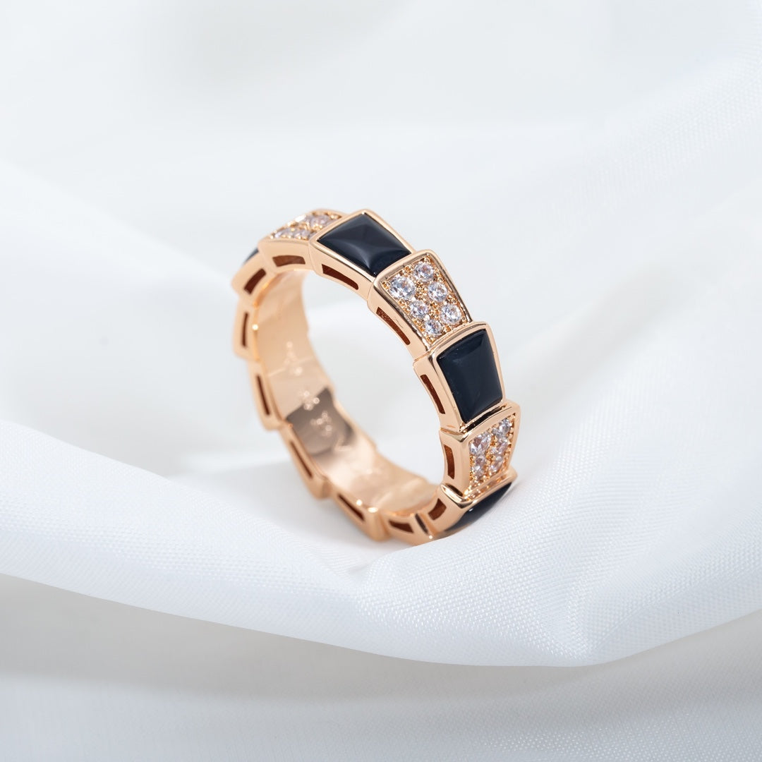[Baslove]SERPENTI RING ROSA GOLD SCHWARZ MOP DIAMANT GEPAPERT 4MM