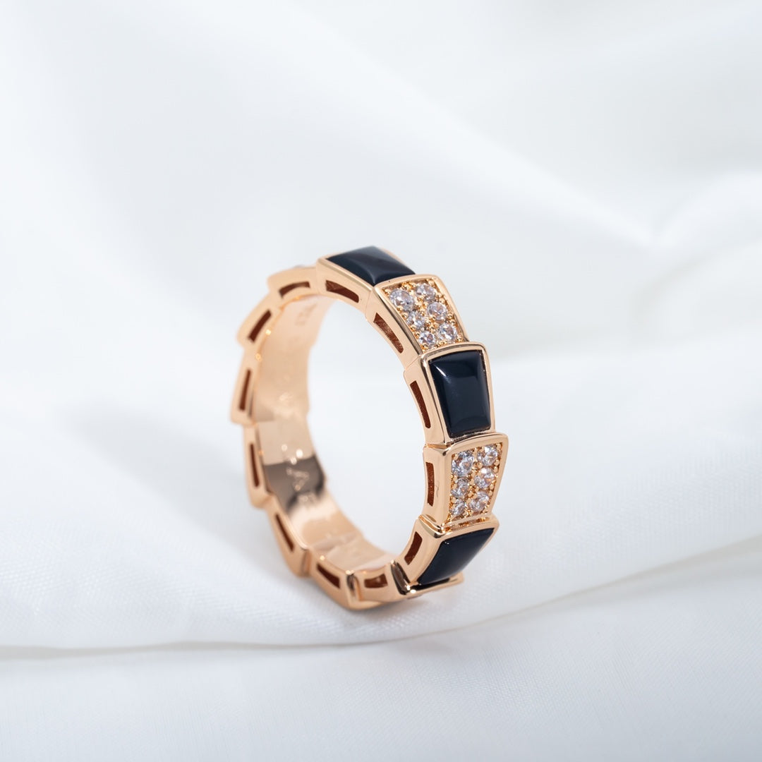 [Baslove]SERPENTI RING ROSA GOLD SCHWARZ MOP DIAMANT GEPAPERT 4MM