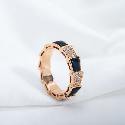 [Baslove]SERPENTI RING ROSA GOLD SCHWARZ MOP DIAMANT GEPAPERT 4MM