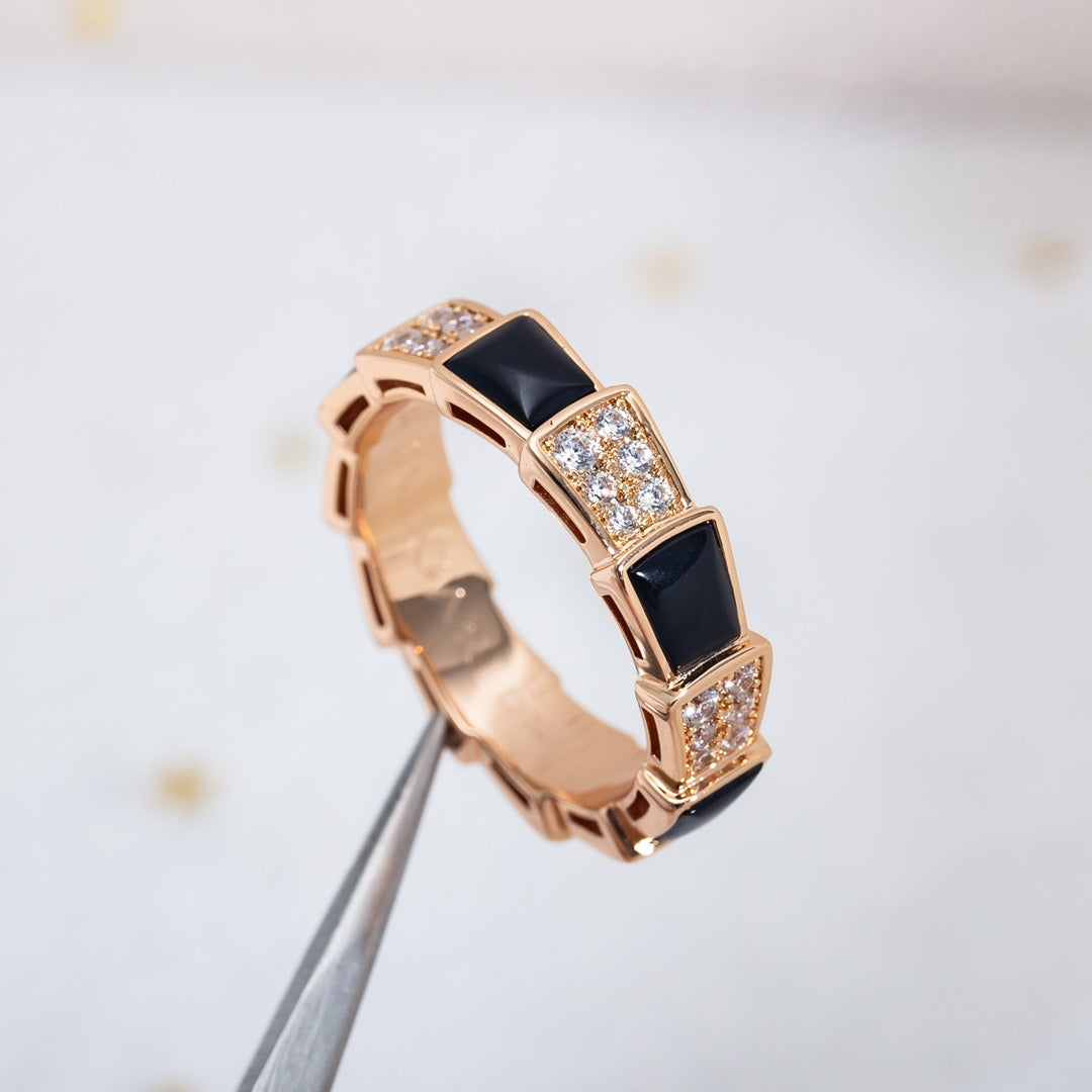[Baslove]SERPENTI RING ROSA GOLD SCHWARZ MOP DIAMANT GEPAPERT 4MM