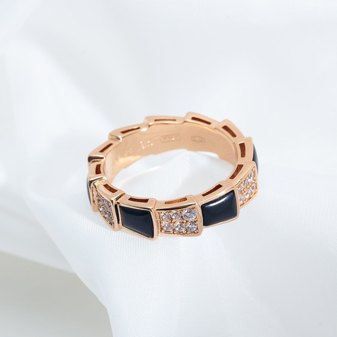 [Baslove]SERPENTI RING ROSA GOLD SCHWARZ MOP DIAMANT GEPAPERT 4MM