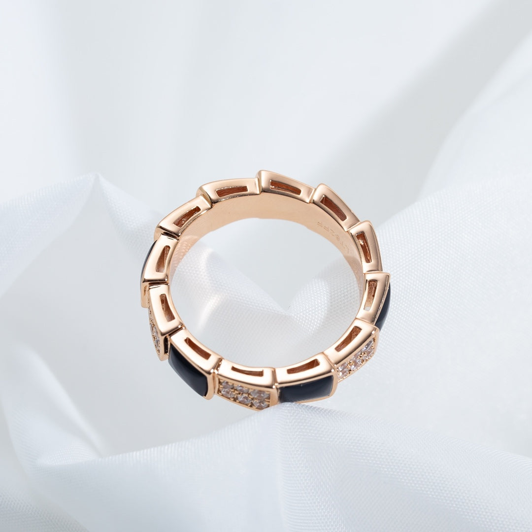 [Baslove]SERPENTI RING ROSA GOLD SCHWARZ MOP DIAMANT GEPAPERT 4MM