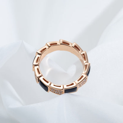 [Baslove]SERPENTI RING ROSA GOLD SCHWARZ MOP DIAMANT GEPAPERT 4MM
