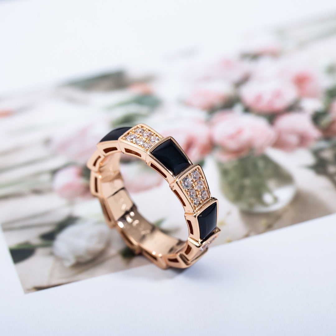 [Baslove]SERPENTI RING ROSA GOLD SCHWARZ MOP DIAMANT GEPAPERT 4MM