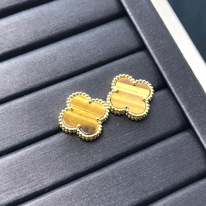 [Baslove]クローバー ミディアム 1モチーフ タイガーアイ ピアス