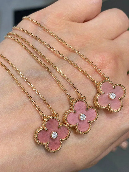 [Baslove]CLOVER 15MM DIAMANT-RHODONIT-HALSKETTE