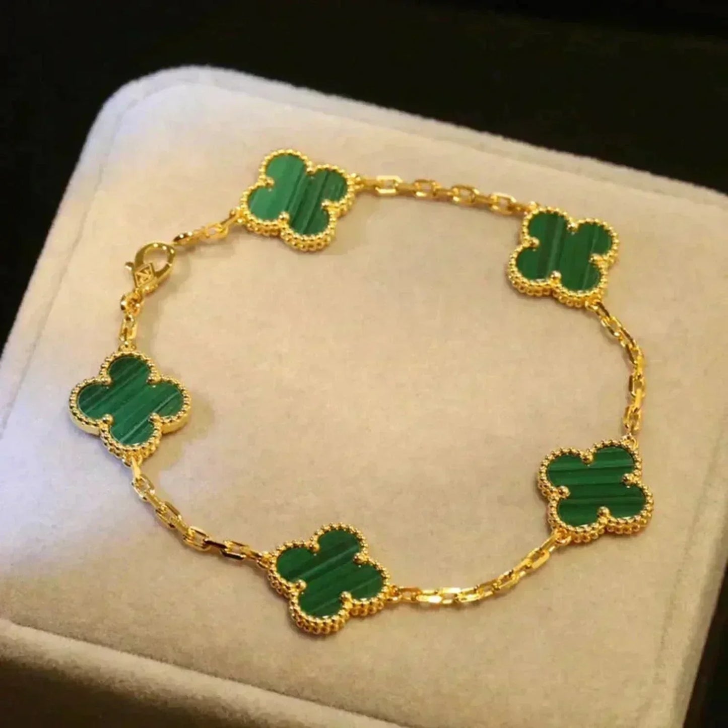 [Violet JW]CLOVER 5 MOTIFS MALACHITE BRACELET