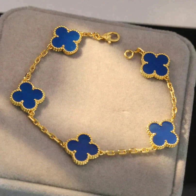 [Violet JW]CLOVER 5 MOTIFS BLUE AGATE BRACELET