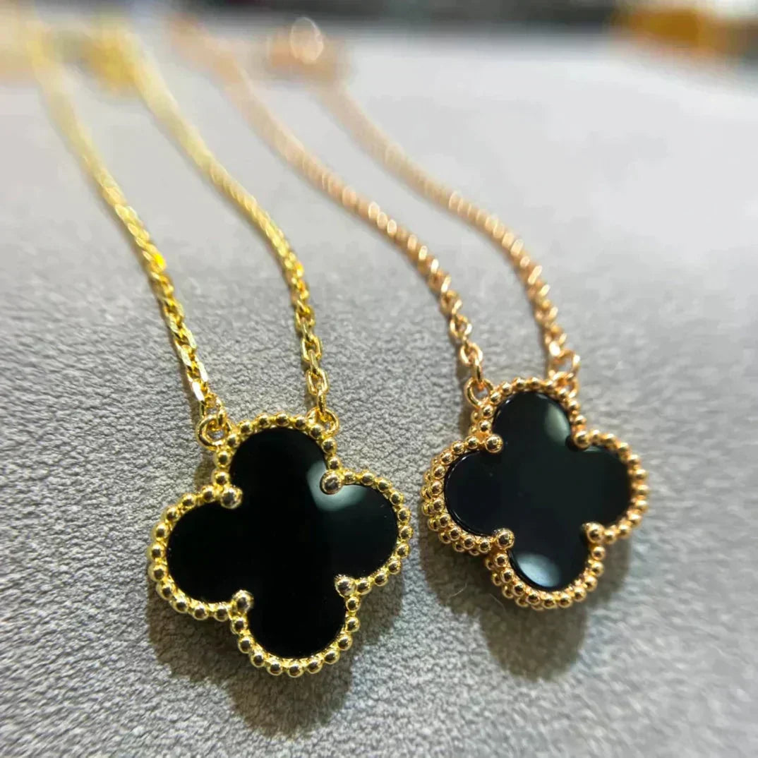 [Baslove]CLOVER 15MM SCHWARZER ONYX EINZELNE BLUMENHALSKETTE