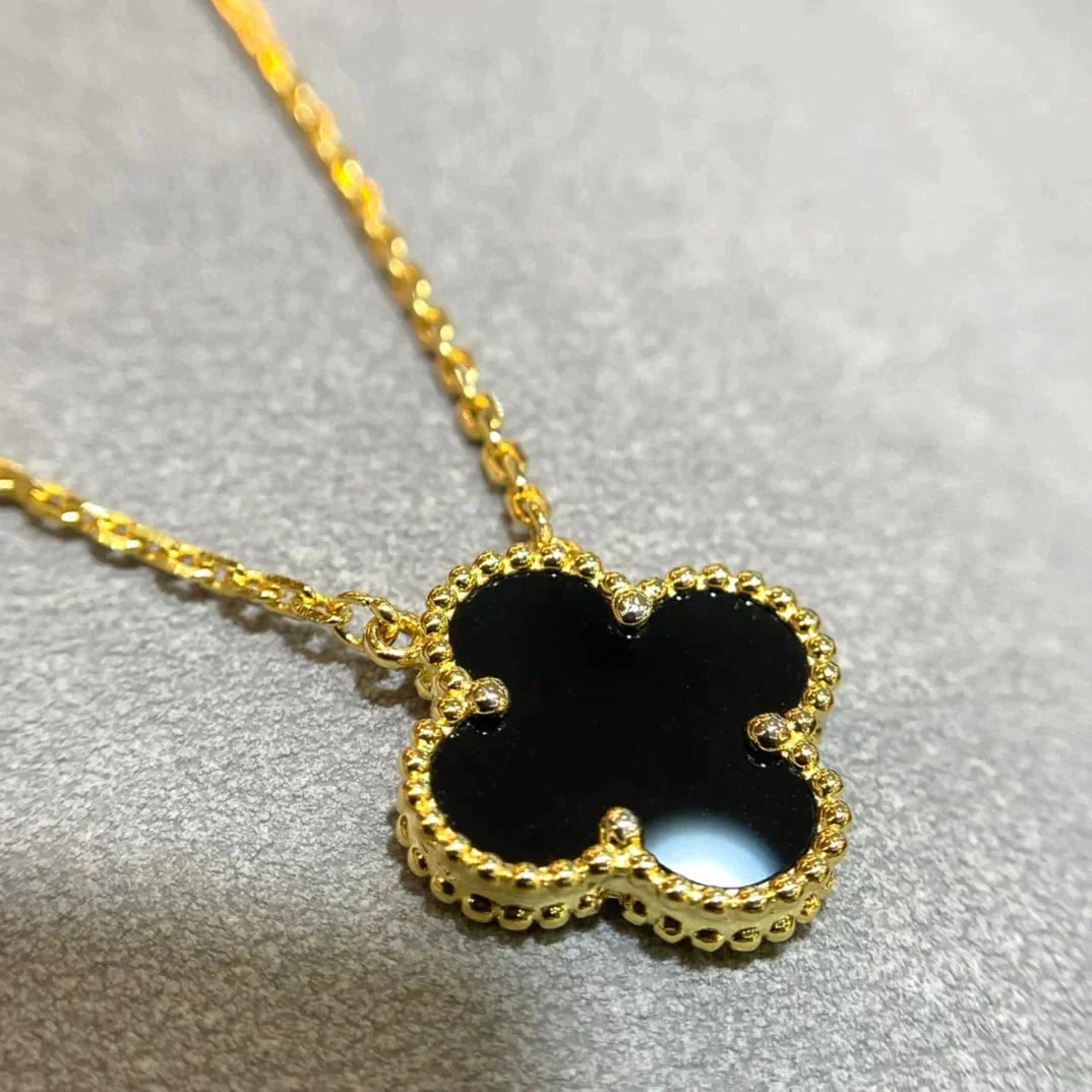 [Baslove]CLOVER 15MM SCHWARZER ONYX EINZELNE BLUMENHALSKETTE