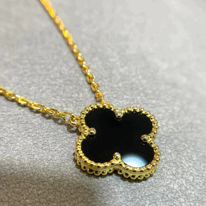 [Baslove]CLOVER 15MM SCHWARZER ONYX EINZELNE BLUMENHALSKETTE