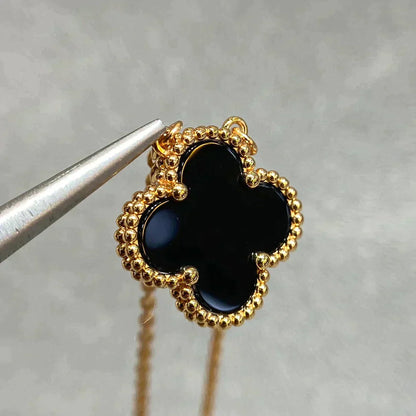 [Baslove]CLOVER 15MM SCHWARZER ONYX EINZELNE BLUMENHALSKETTE