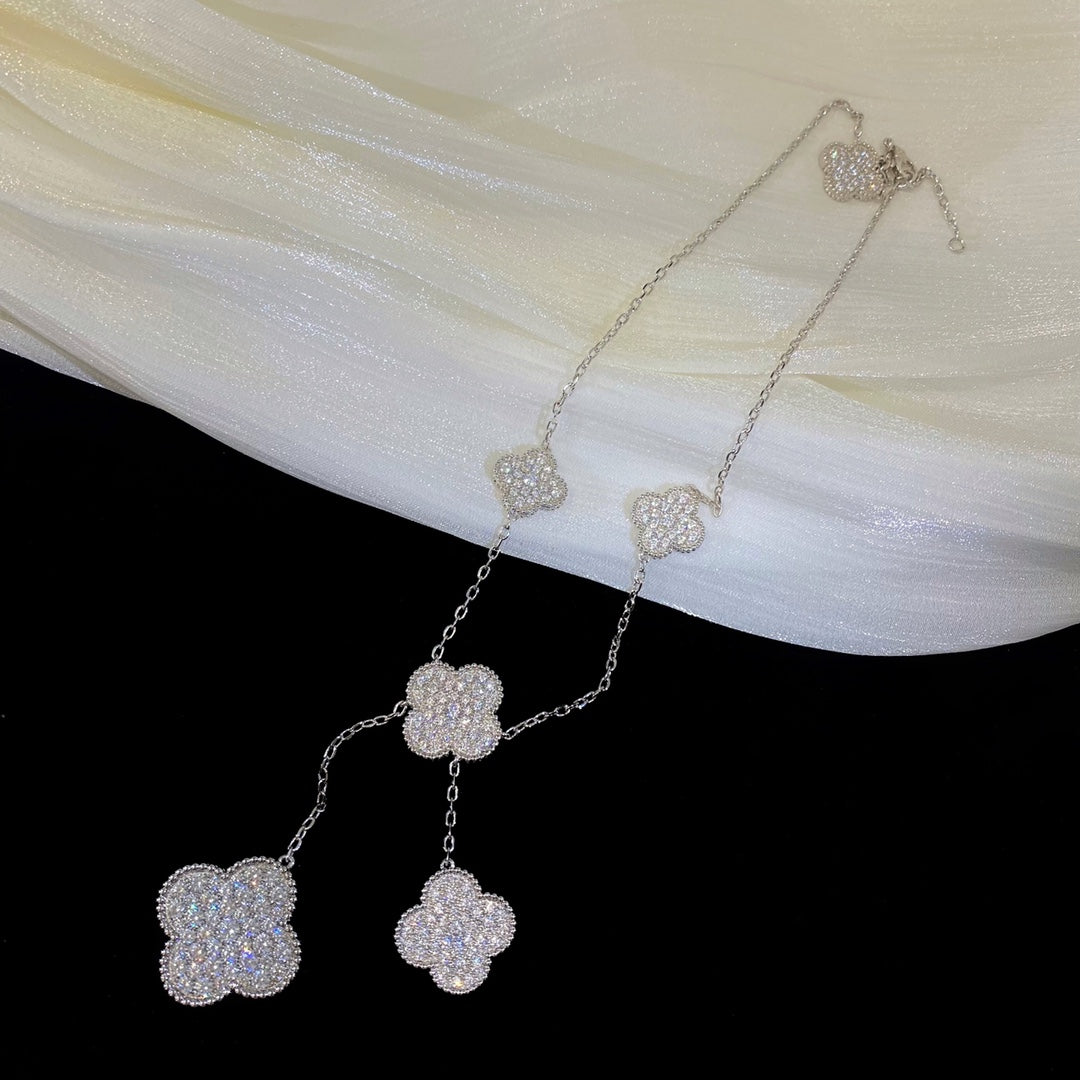 [Violet JW]CLOVER 5 MOTIFS SILVER DIAMONDS NECKLACE