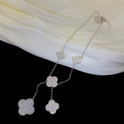 [Violet JW]CLOVER 5 MOTIFS SILVER DIAMONDS NECKLACE