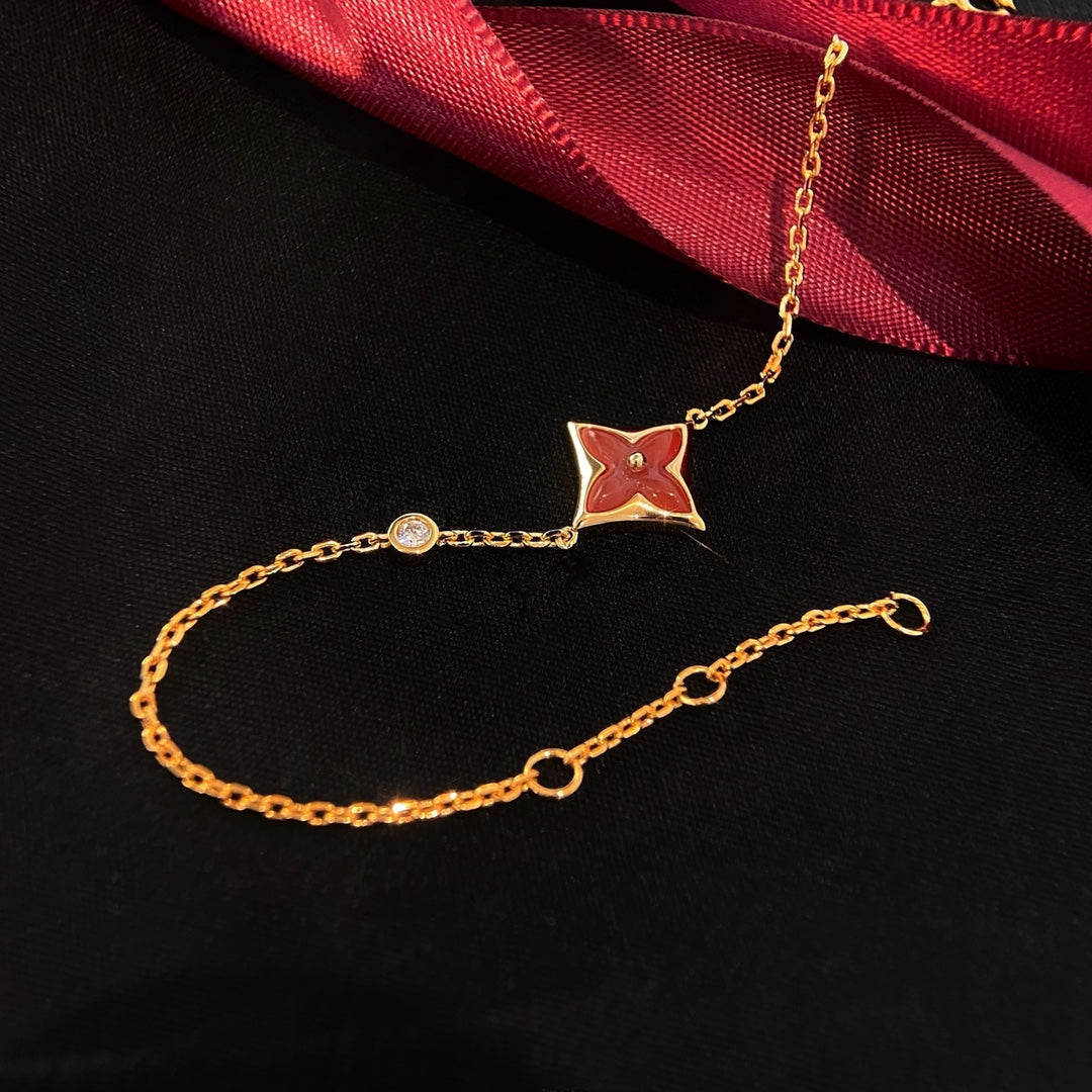 [Baslove]FARBENES STERN-ARMBAND AUS KARNEOL UND ROTGOLD MIT DIAMANT