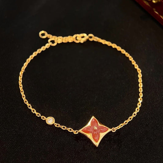 [Baslove]FARBENES STERN-ARMBAND AUS KARNEOL UND ROTGOLD MIT DIAMANT