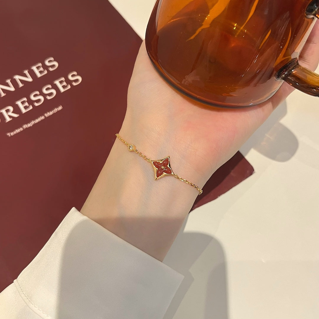 [Baslove]FARBENES STERN-ARMBAND AUS KARNEOL UND ROTGOLD MIT DIAMANT