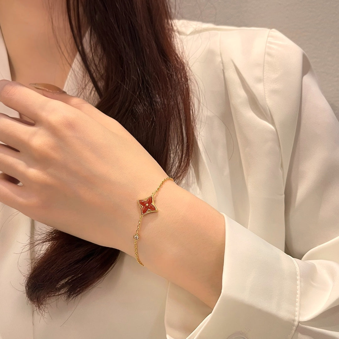 [Baslove]FARBENES STERN-ARMBAND AUS KARNEOL UND ROTGOLD MIT DIAMANT