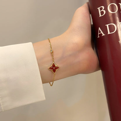 [Baslove]FARBENES STERN-ARMBAND AUS KARNEOL UND ROTGOLD MIT DIAMANT