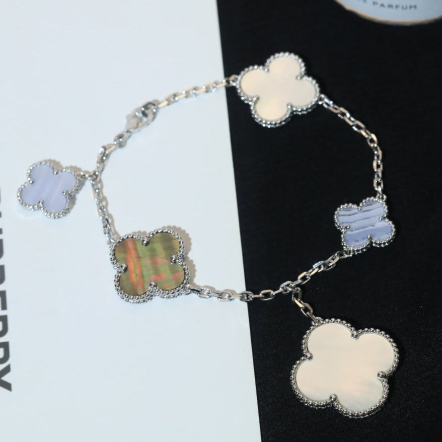 [Violet JW]CLOVER BRACELET 5 MOTIFS MOP CHALCEDONY SILVER