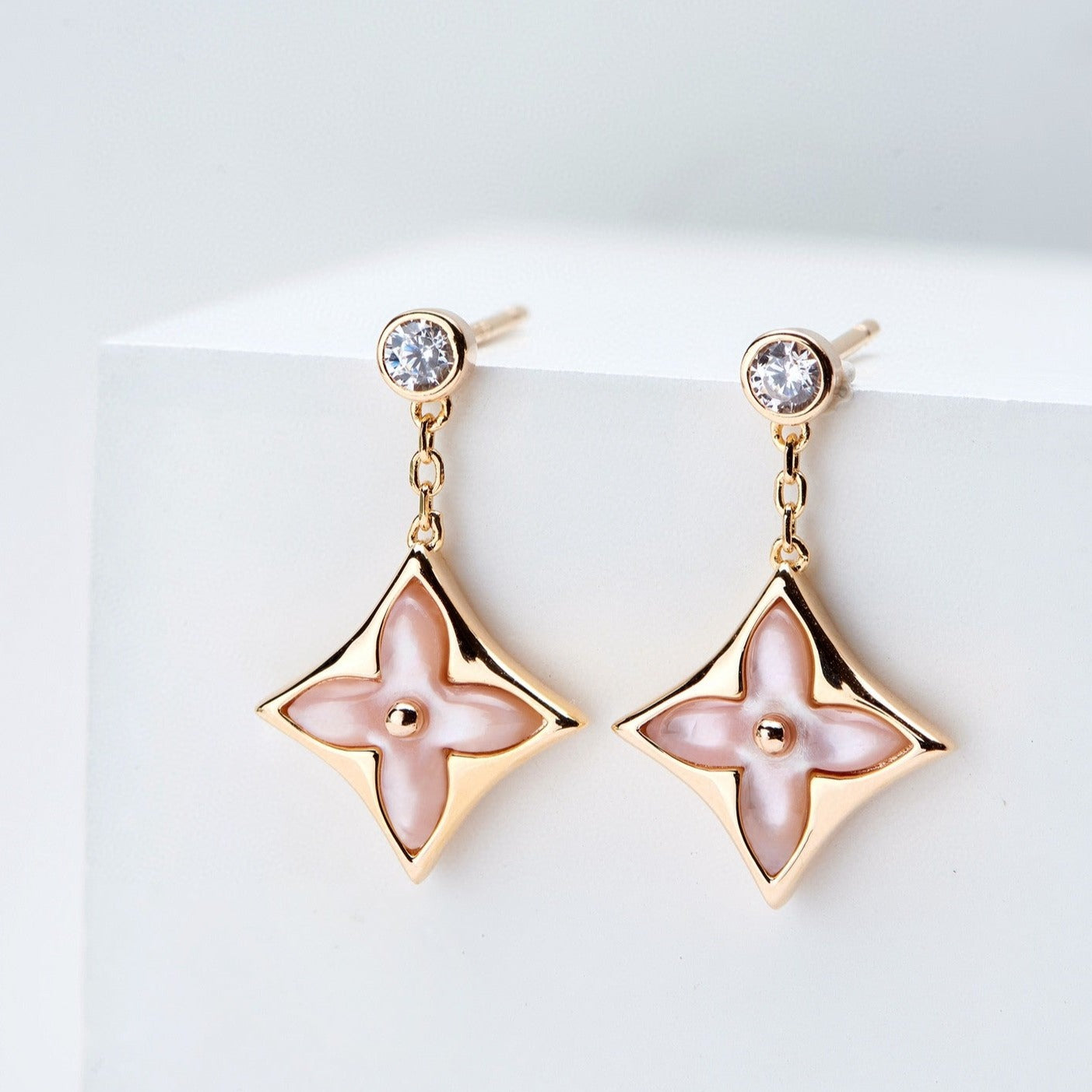 [Baslove] DOPPELSTERNE ROSA GOLD MOP DROP OHRRINGE