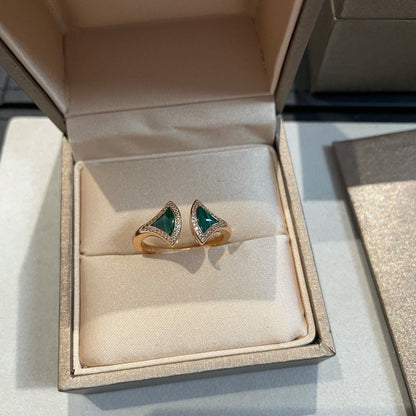 [Baslove] OFFENER RING AUS MALACHIT UND DIAMANT