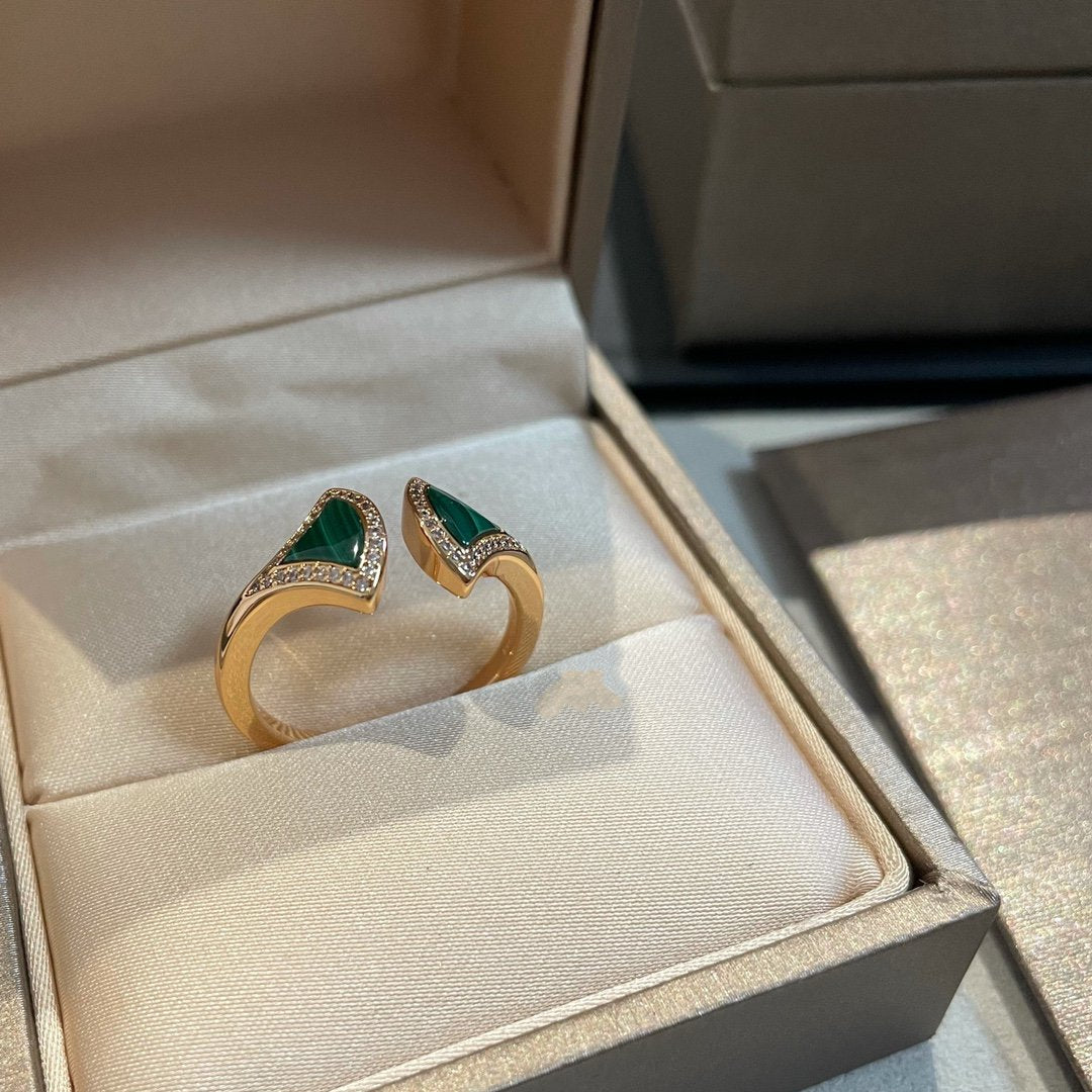 [Baslove] OFFENER RING AUS MALACHIT UND DIAMANT