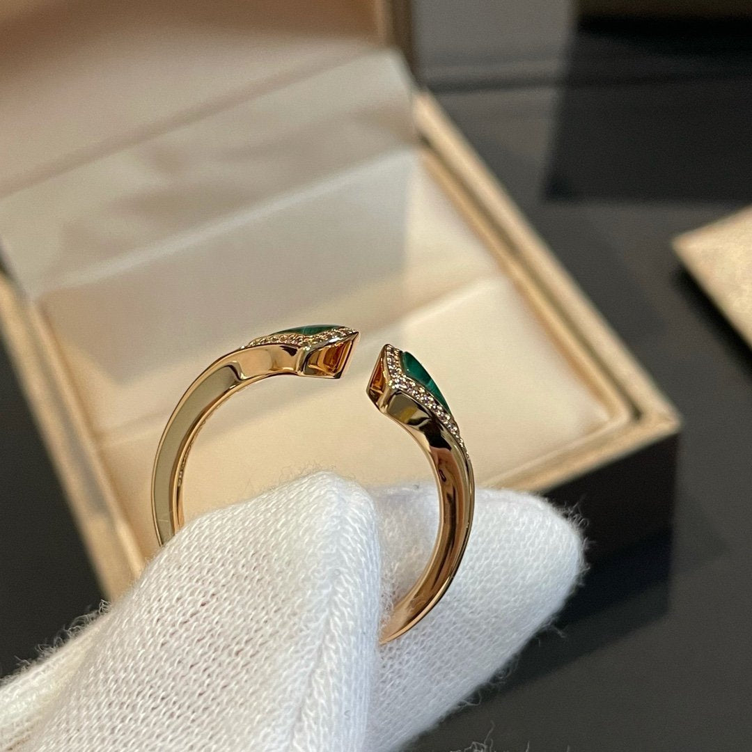 [Baslove] OFFENER RING AUS MALACHIT UND DIAMANT