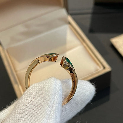 [Baslove] OFFENER RING AUS MALACHIT UND DIAMANT