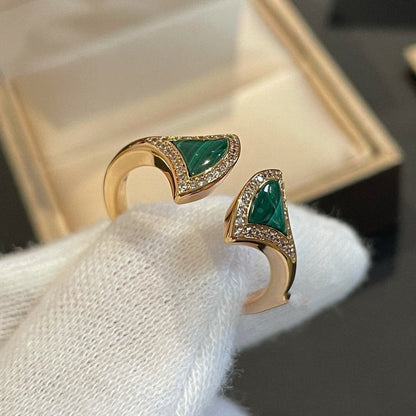 [Baslove] OFFENER RING AUS MALACHIT UND DIAMANT