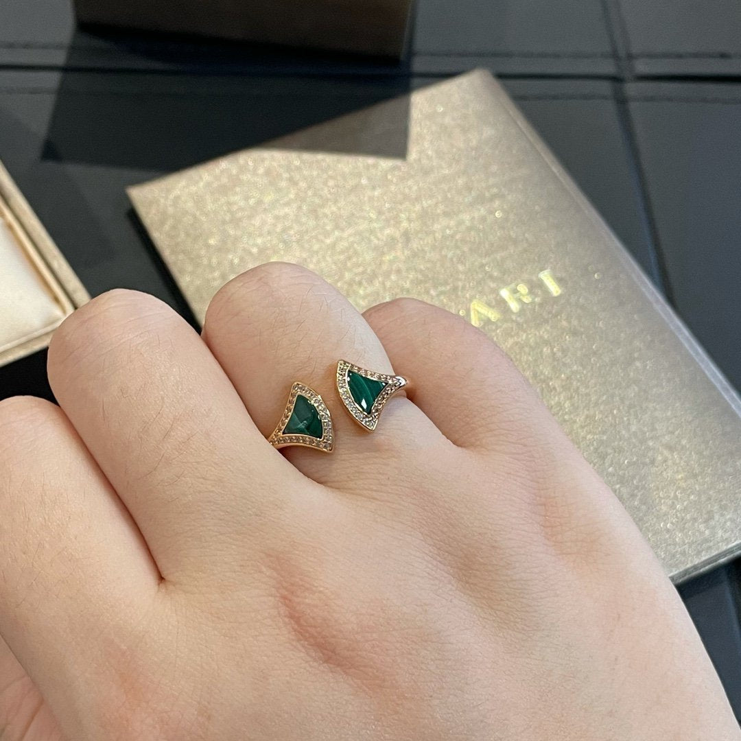 [Baslove] OFFENER RING AUS MALACHIT UND DIAMANT