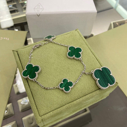 [Violet JW]CLOVER 5 MOTIFS SIVLER MALACHITE BRACELET