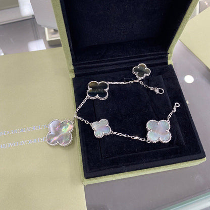[Violet JW]CLOVER 5 MOTIFS SIVLER DARK MOP BRACELET