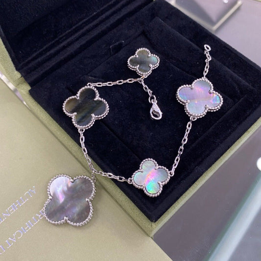 [Violet JW]CLOVER 5 MOTIFS SIVLER DARK MOP BRACELET
