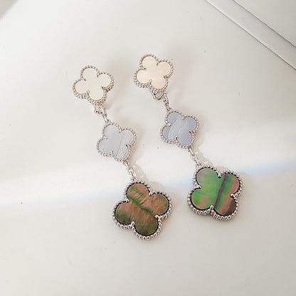 [Violet JW]CLOVER 3 MOTIFS CHALCEDONY DARK MOP SILVER EARRINGS