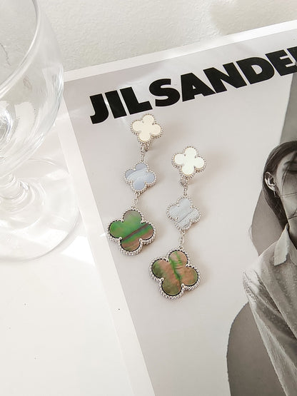 [Violet JW]CLOVER 3 MOTIFS CHALCEDONY DARK MOP SILVER EARRINGS