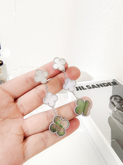 [Violet JW]CLOVER 3 MOTIFS CHALCEDONY DARK MOP SILVER EARRINGS