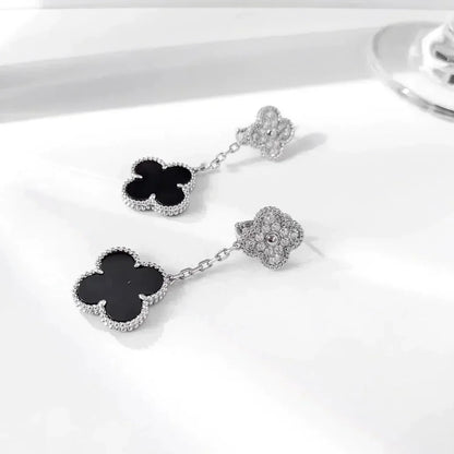 [Baslove]CLOVER 2 MOTIVE DIAMANT ONYX OHRRINGE SILBER