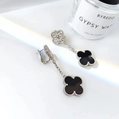 [Baslove]CLOVER 2 MOTIVE DIAMANT ONYX OHRRINGE SILBER